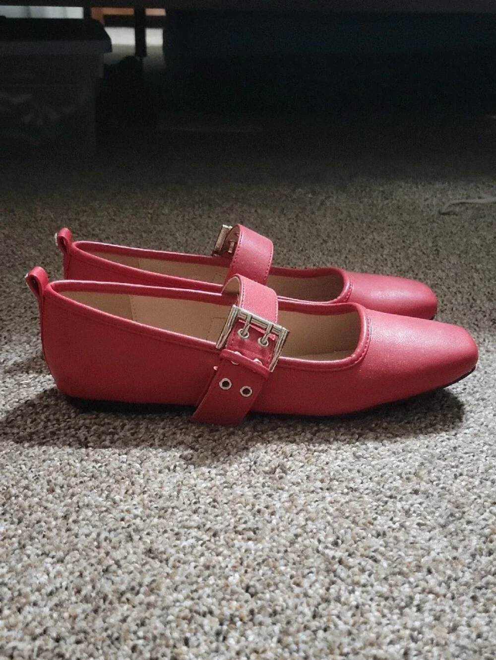 Red Mary Jane Flats with Buckle Strap